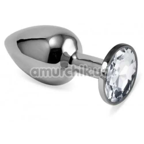 Анальная пробка с прозрачным кристаллом Loveshop Seamless Butt Plug L, серебряная