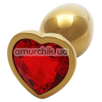 Анальна пробка з червоним кристалом Ouch! Heart Metal Butt Plug Small, золота - Фото №1