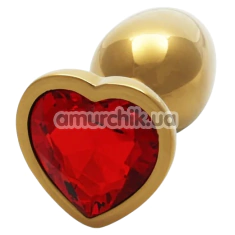 Анальна пробка з червоним кристалом Ouch! Heart Metal Butt Plug Small, золота - Фото №1