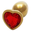 Анальна пробка з червоним кристалом Ouch! Heart Metal Butt Plug Small, золота - Фото №1