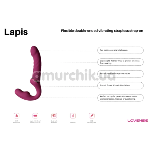 Безремневой страпон с вибрацией Lovense Lapis, розовый
