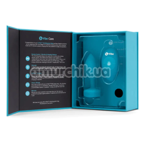 Анальная пробка с вибрацией B-Vibe Vibrating Jewel Plug S/M, бирюзовая