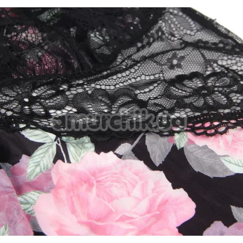 Комплект Star Night Floral Mesh Set, черный: пеньюар + трусики-стринги