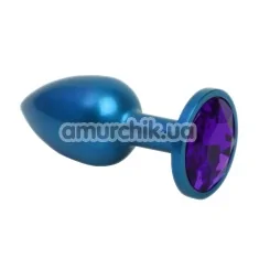 Анальная пробка с фиолетовым кристаллом SWAROVSKI Zcz, синяя матовая - Фото №1