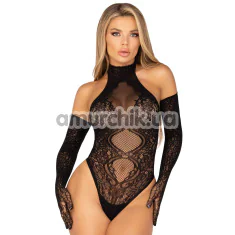 Боді Leg Avenue Lace Halter Teddy And Long Gloves, чорне - Фото №1