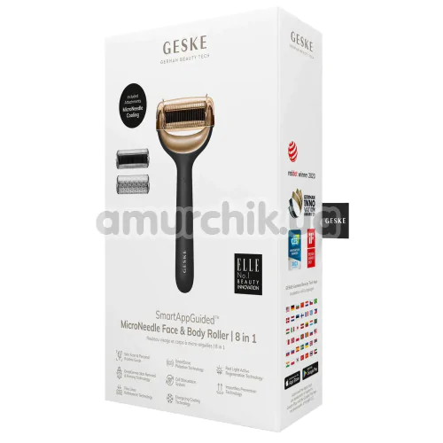 Массажер-роллер для лица и тела с микроиглами Geske MicroNeedle Face & Body Roller 8 in 1, серый