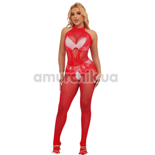 Комбінезон Star Night Rose Lace and Fishnet Turtleneck Bodystocking, червоний