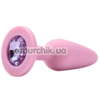 Анальная пробка с розовым кристаллом Alume Silicone Long Plug M, розовая - Фото №1