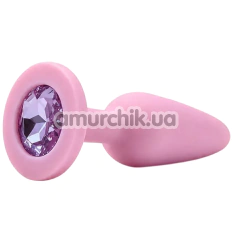 Анальна пробка з рожевим кристалом Alume Silicone Long Plug M, рожева - Фото №1