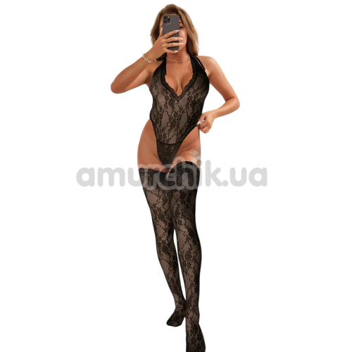 Комплект Star Night Sexy Sleeveless Floral Lace Set, чорний: боді + панчохи