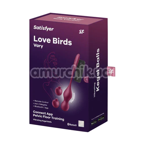 Вагинальные шарики с вибрацией Satisfyer Love Birds Vary, бордовые