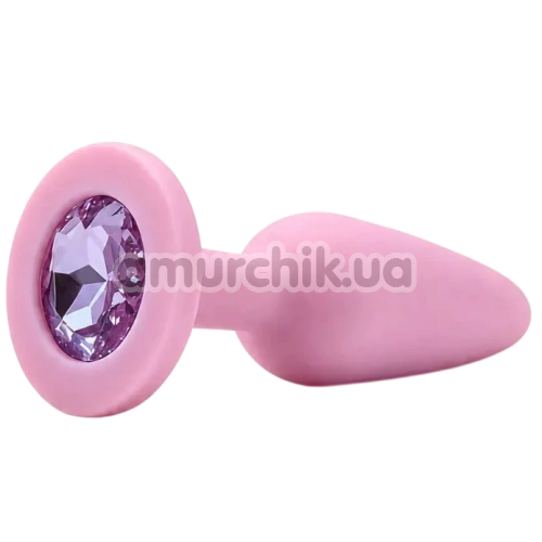 Анальная пробка с розовым кристаллом Alume Silicone Long Plug M, розовая - Фото №1