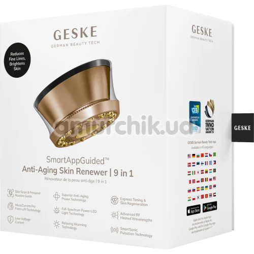 Мікрострумовий LED-випромінювач для відновлення шкіри обличчя Geske Anti-Aging Skin Renewer Metallic 9 in 1, сіро-золотий