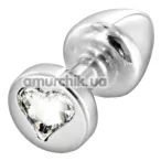 Анальна пробка з прозорим кристалом SWAROVSKI Anni R Heart T2, срібна - Фото №1