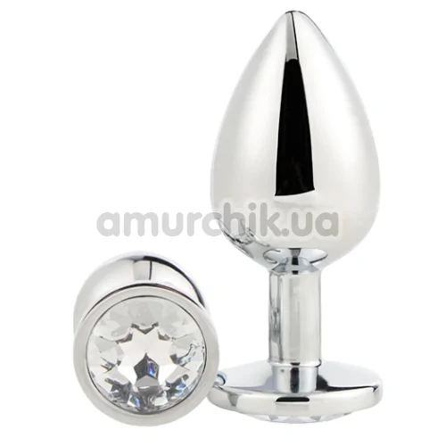 Анальная пробка с прозрачным кристаллом Gleaming Love Silver Plug L, серебряная