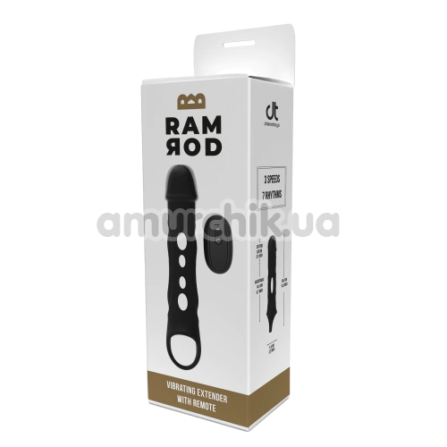 Насадка на пенис с вибрацией Ramrod Vibrating Extender With Remote Open, черная
