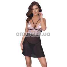Комплект Cottelli Lingerie Sensual Babydoll With Sexy String, черно-розовый: пеньюар + трусики-стринги - Фото №1