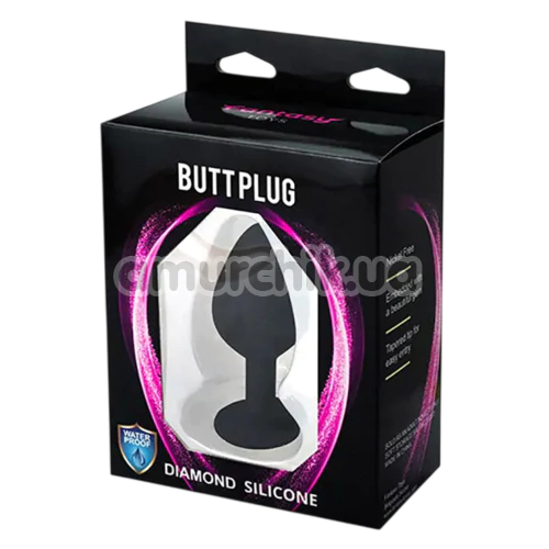 Анальна пробка з прозорим кристалом Fantasy Toys Butt Plug Diamond Silicone S, чорна