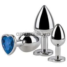 Набор анальных пробок с синим кристаллом S Pleasures Metal Lia, серебряный - Фото №1