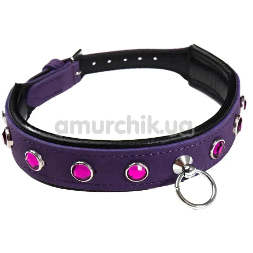 Ошейник DS Fetish Leather Collar Jewel, фиолетовый - Фото №1