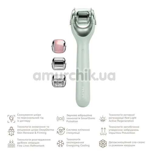 Массажер-роллер для лица с микроиглами Geske MicroNeedle Face Roller 9 in 1, зеленый