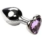 Анальная пробка с розовым кристаллом SWAROVSKI Silver Heart Tourmalin, серебряная - Фото №1