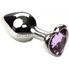 Анальная пробка с розовым кристаллом SWAROVSKI Silver Heart Tourmalin, серебряная - Фото №1