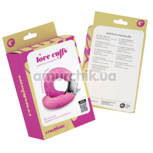 Наручники з рожевим хутром Crushious Love Cuffs, срібні