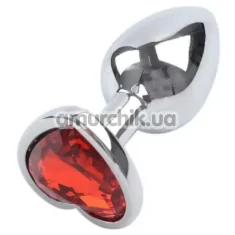 Анальная пробка с красным кристаллом Loveshop Seamless Butt Plug Heart S, серебряная - Фото №1