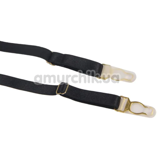 Комплект Star Night Ring & Strap Set, черный: бюстгальтер + трусики-стринги + пояс для чулок