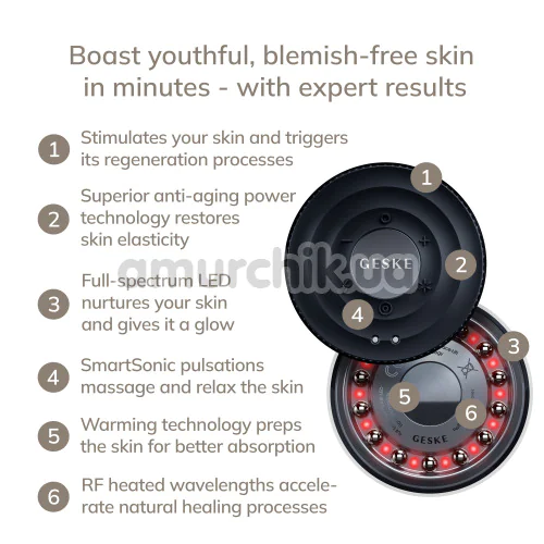 Микротоковый LED-излучатель для восстановления кожи лица Geske Anti-Aging Skin Renewer Metallic 9 in 1, черный