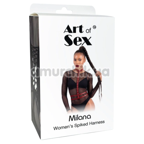 Портупея с шипами Art of Sex Milana Faux Leather, красная