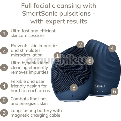 Ультразвуковая щетка для лица Geske Sonic Facial Brush 5 in 1, синяя