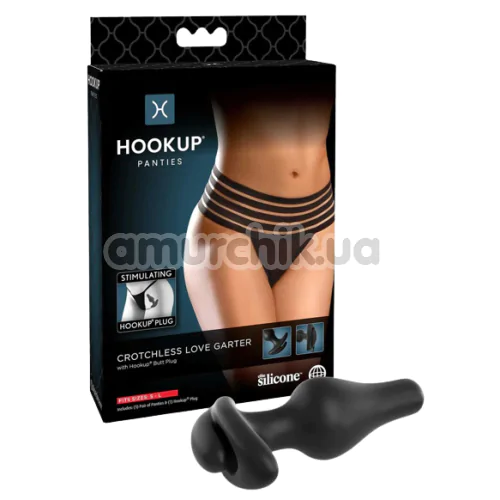 Трусики з анальною пробкою HookUp Panties Crotchless Love Garter, чорні