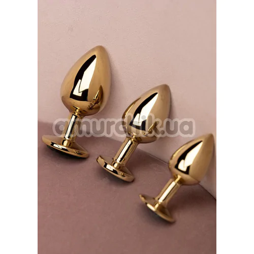 Анальна пробка з бірюзовим кристалом Ouch! Metal Butt Plug Medium, золота