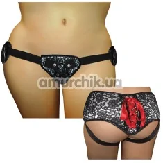 Трусики для страпона Sportsheets Plus Size Grey & Black Lace Corsette Strap-On, черные - Фото №1