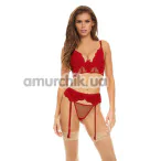 Комплект Bombshell Boudoir Peek A Boo Wire 3 Pc Set, бордовий: бюстгальтер + трусики-стрінги + пояс для панчіх - Фото №1