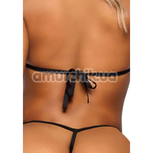 Комплект Leg Avenue Open Cup Bra And Pearl Panty, черный: бюстгальтер + трусики-стринги