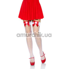 Панчохи Leg Avenue Cece Nurse Industrial Net Tights, червоно-білі - Фото №1