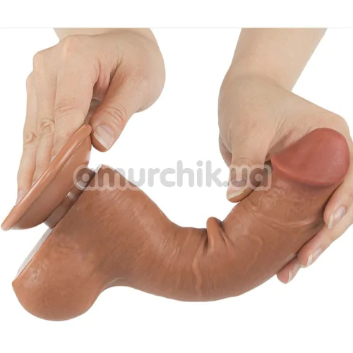 Фаллоимитатор Sliding-Skin Dual Layer Dong 8 с мошонкой, светло-коричневый