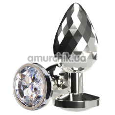 Анальная пробка с прозрачным кристаллом Anal Play Disco Diamond Plug Medium, серебряная - Фото №1