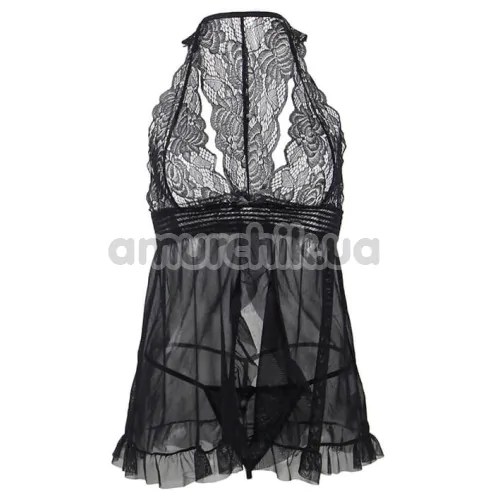 Комплект Star Night Elegante Babydoll, черный: пеньюар + трусики-стринги