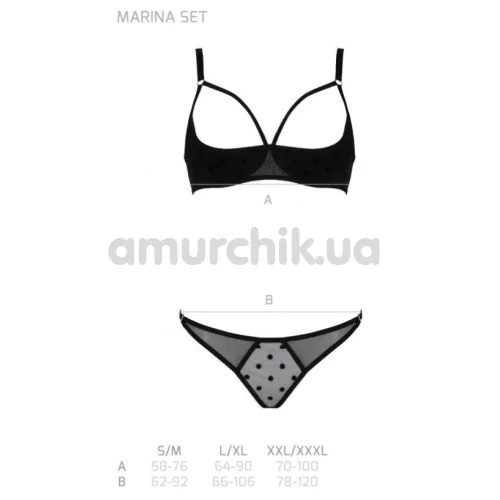 Комплект Passion Free Your Senses Marina Set, чорний: бюстгальтер + трусики-стрінги