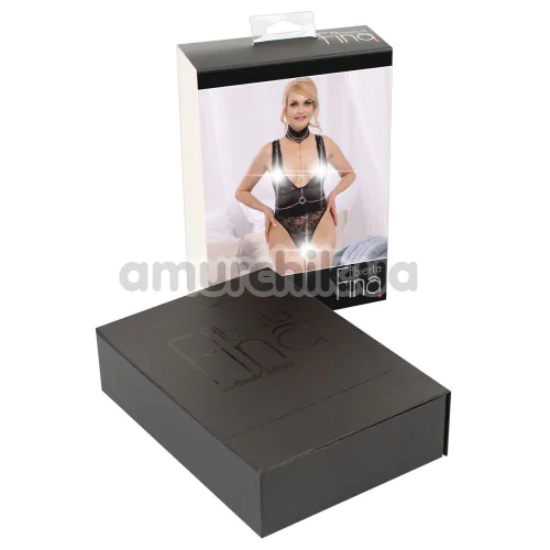 Боді з прикрасою для тіла Abierta Fina Crotchless Body With Decorative Chains, чорне
