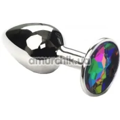 Анальна пробка з мультикольоровим кристалом SWAROVSKI Silver Rainbow Small, срібна - Фото №1