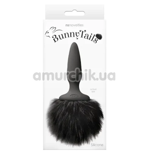 Анальная пробка с черным хвостом Bunny Tails, черная