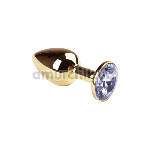 Анальная пробка с сиреневым кристаллом SWAROVSKI Gold Light Purple Small, золотая