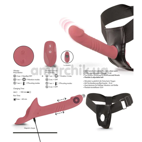 Страпон с вибрацией и толчками Your Strap-On Collection Set Harness RC Thrusting Vibrator, розовый