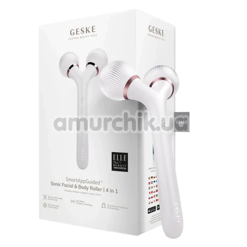 Ультразвуковий масажер Geske Sonic Facial & Body Roller 4 in 1, біло-золотий