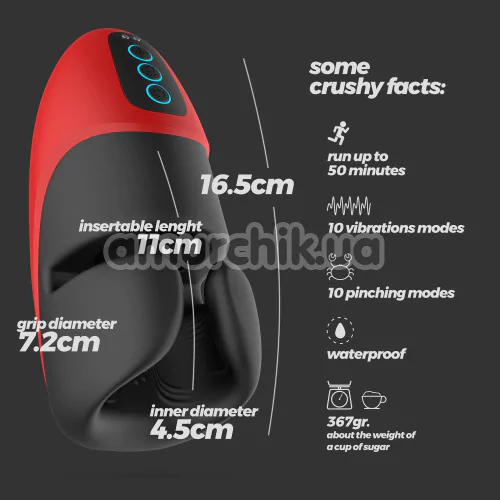 Мастурбатор з вібрацією Crushious Pancho, чорно-червоний